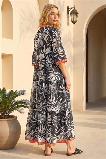 Leaf Border Print Maxi Dress 14884008