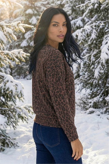 Brown Animal Print Metallic Stretch Top