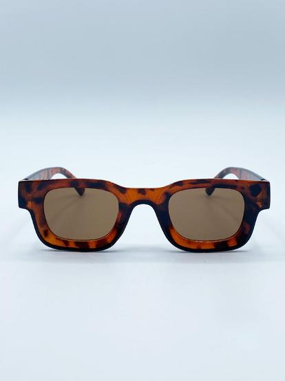 Brown Chunky Square Frame Sunglasses In Tortoiseshell