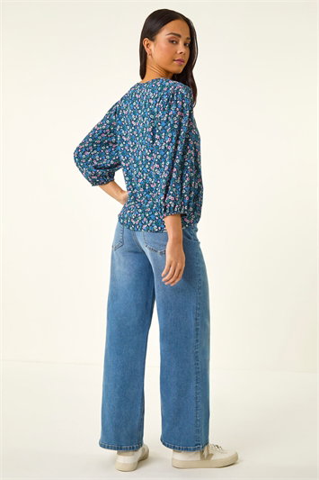 Petite Ditsy Floral Button Up Blouse 10218609