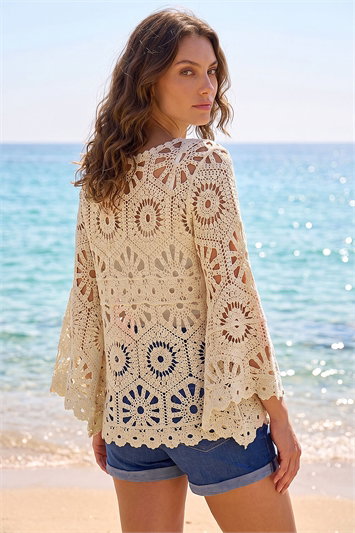 Petite Crochet Flare Sleeve Top 16327959