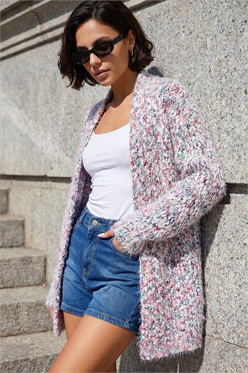 Red Fluffy Nep Long Cardigan