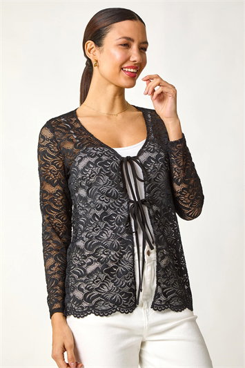 Black Front Tie Lace Top
