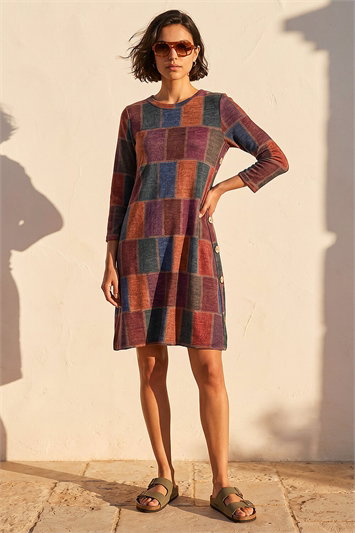 Patchwork Button Swing Dress 14724978