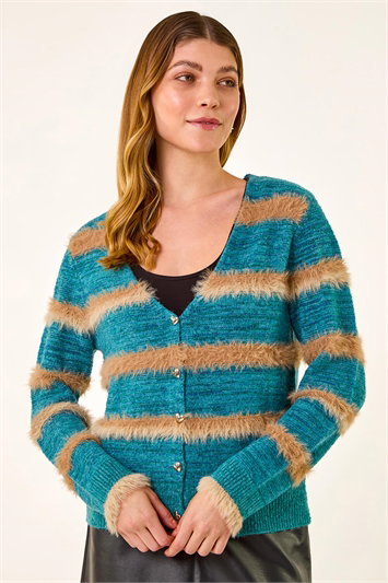 Fluffy Stripe Knit Cardigan 16246491