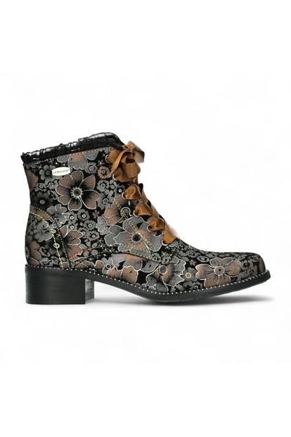 Brown Womens Gothic Ankle Heeled Boot - Emcmao