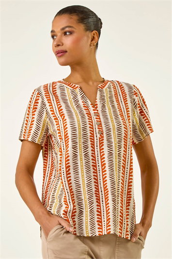 Orange Abstract Stripe Print Tunic Top