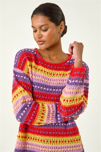 Red Bobble Knit Stripe Jumper