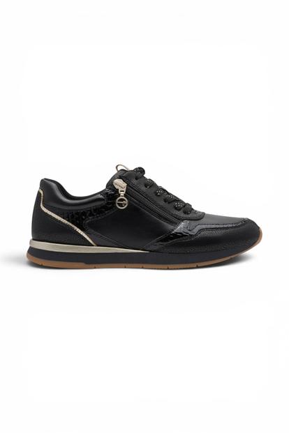 Black Faux Leather Sneakers - 23613