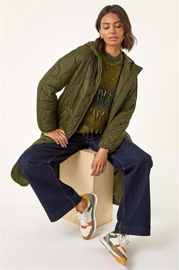 Green Fleece Lined Quilted Hooded Coat
