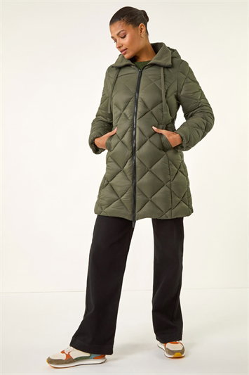 Hooded Diamond Quilt Padded Coat 12041940