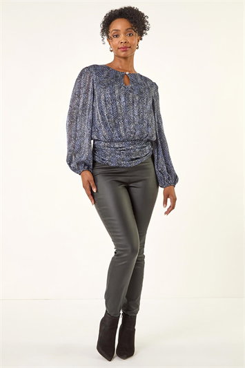 Petite Animal Keyhole Buttoned Top 20223508