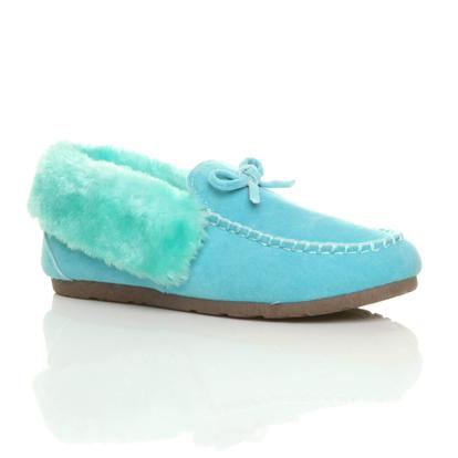 Purple Faux Fur Collar Moccasin Slippers