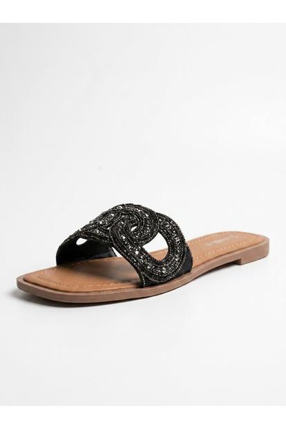 Black Maud Embellished Woven Knot Flat Sliders