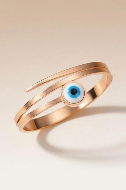 Metallic Round Evil Eye 18Ct Plated Gold Multilayer Turkish Antique Armlet Bangle