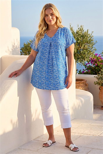 Curve Pleat Front Printed Stretch Top 19317109