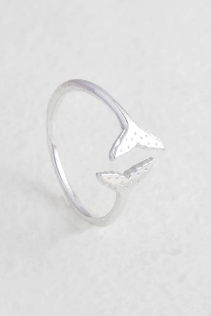Metallic Sterling Silver Whale Tail Ring One Size