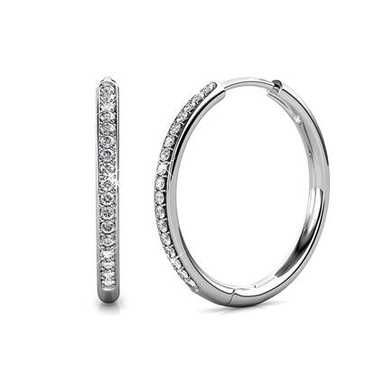Metallic Round Hoop 20Mm Silver Earrings With Certified Austrian Crystals