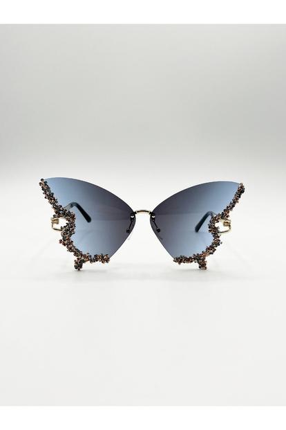 Green Butterfly Shaped Lens With Crystal Detail In Blue