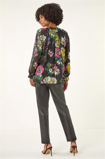 Metallic Floral Print Blouse 10214008
