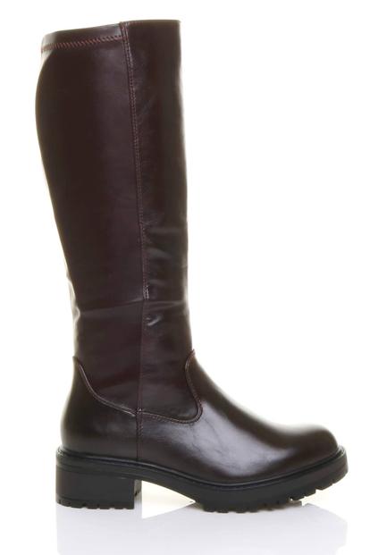 Black Chunky Sole Zip Stretchy Elastic Riding Calf Boots