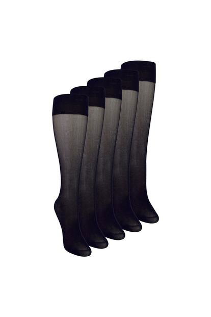 Black 5 Pack Ladies Knee High Pop Socks 15 Denier Lightweight Sheer Socks
