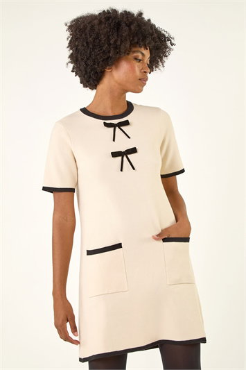 White Bow Detail Knitted Dress