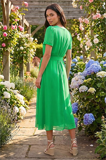 Chiffon Pleat Neck Midi Dress 14727234