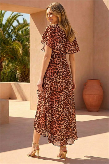 Animal Print Wrap Chiffon Midi Dress 14864119