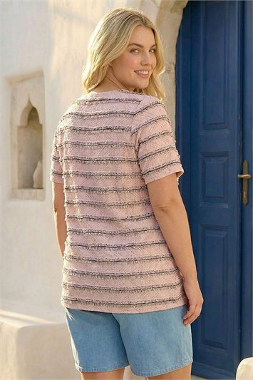 Curve Stripe Frill Lace Top 19484572
