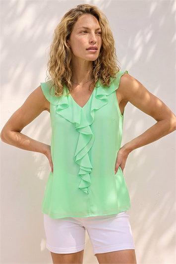 Green Chiffon Ruffle Vest Top