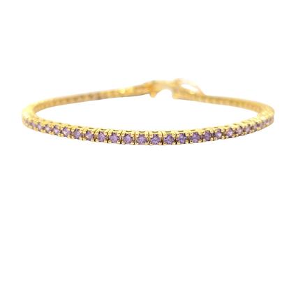 Metallic Gold Plated Amethyst February Birthstone Gemstone Tennis Bracelet