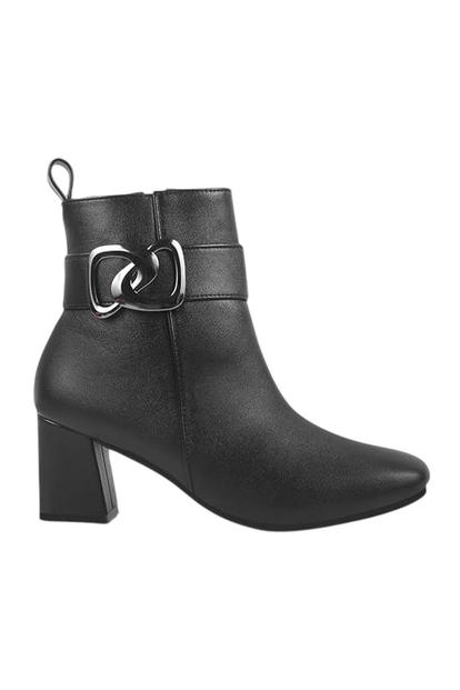Black Adelaide Leather Block Heel Ankle Boots