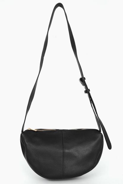 Black Italian Leatherhalf Moon Crossbody Bag