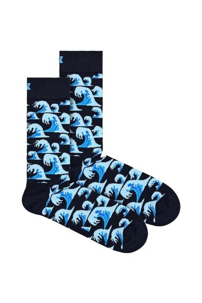 Blue 1 Pack & Cotton Blue Waves Design Socks