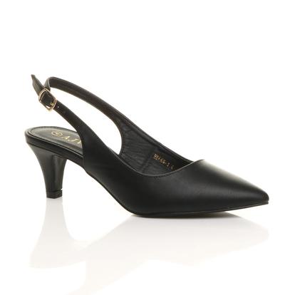 Black Mid Heel Slingback Pointed Toe Court Shoes