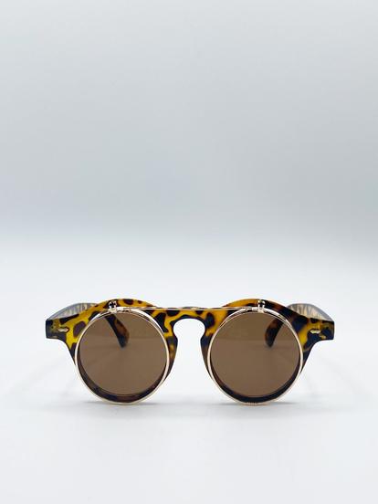 Brown Brown Flip Lens Sunglasses