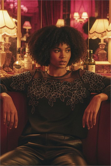 Black Sequin Detail Bubble Hem Top
