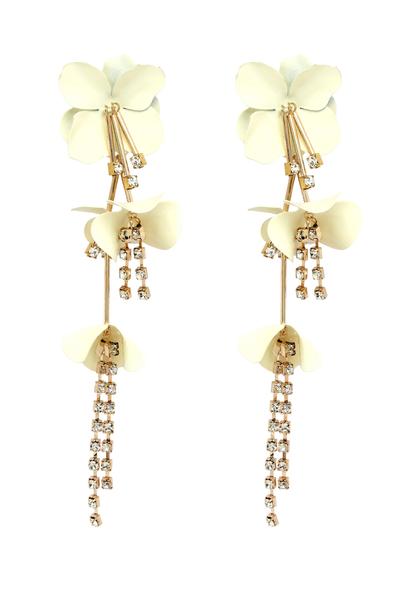 Pink Long Blue Floral Earrings