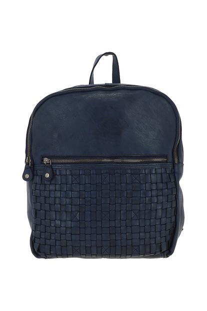 Blue 'Senza Tempo' Woven Leather Vintage Wash Backpack