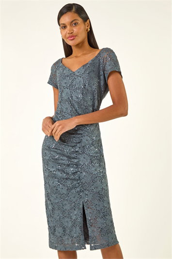 Lace Ruched Stretch Dress 14447536