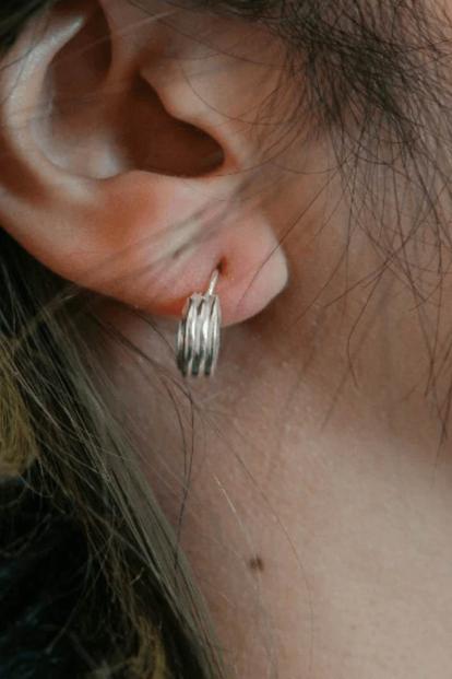 Metallic The Colourful Aura, Sterling Silver Stripe Bali Hoops