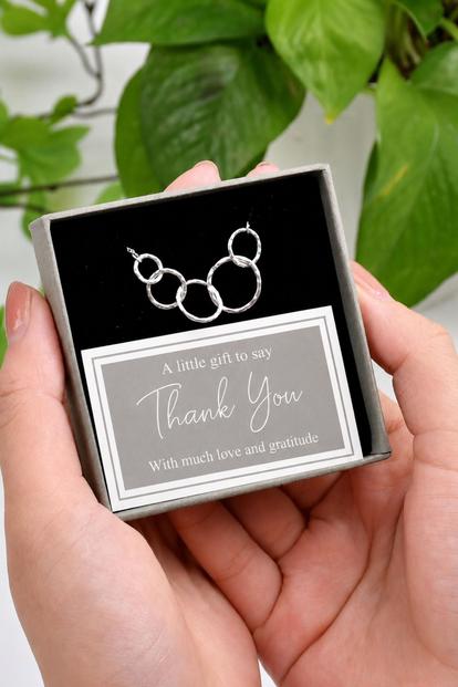 Metallic Thank You Gift Silver Five Rings Necklace