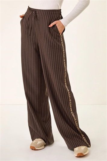 Brown Stripe Animal Trim Stretch Trouser