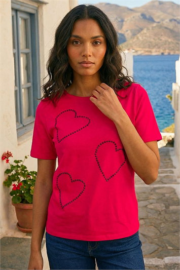 Red Embellished Heart T-Shirt