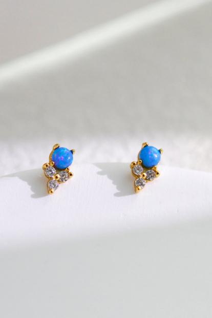 Metallic Sterling Silver Cz Blue Tulip Studs