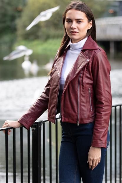 Black 'Brooklyn' Short Leather Biker Jacket