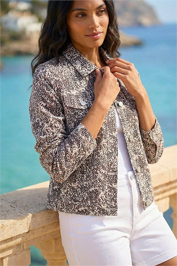 White Animal Print Bengaline Pocket Jacket