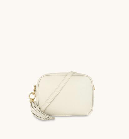 White The Tassel Stone Leather Crossbody Bag
