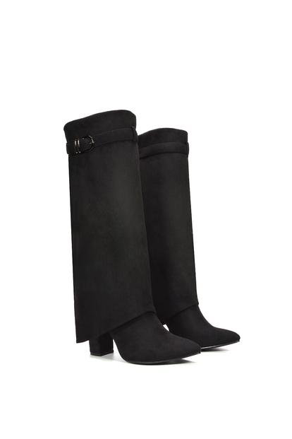 'Aaliyah' Fold Over Boots Block Heel Buckle Point Toe M000013972